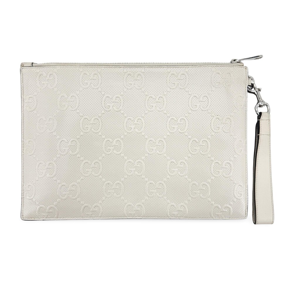 Gucci Wristlet GG Embossed Perforated Leather
